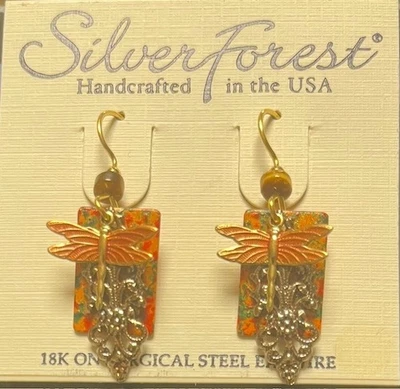 SILVER FOREST EARRINGS - E-8406A 18K ON SURGICAL STEEL NEW ON HANG CARD USA - Image 1 of 2