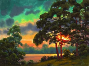 Oil Painting Original Landscape Florida Highwaymen Like Sun Clouds MAX COLE 963 - Picture 1 of 8