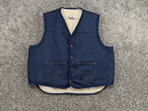 Vintage Sears Western Wear Denim Vest Men’s XL Sherpa Lined Pocket Snap * - Picture 1 of 11
