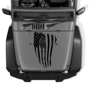 Subdued Tattered Distressed USA American Flag hood Decal fits Jeep Wrangler  - Picture 1 of 34