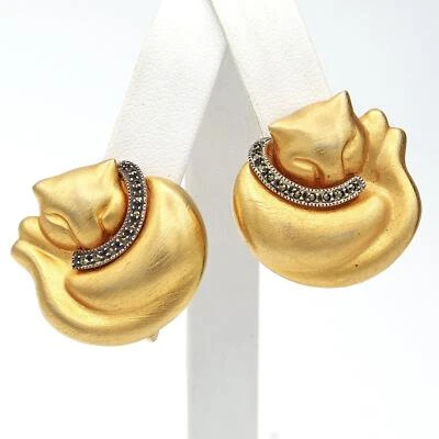 复古 Judith Jack 镀金 Marcasite 猫夹耳环 — 第 1/4 张图片