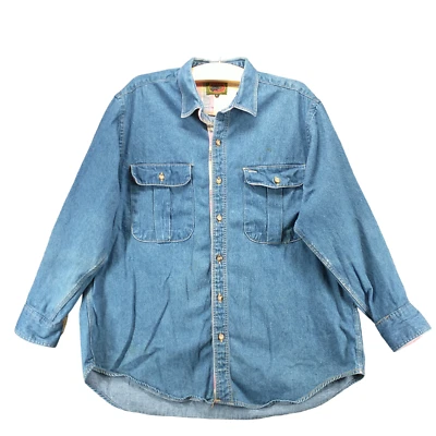 Boston Traders 男式牛仔衬衫蓝色大号纽扣前长袖 — 第 1/4 张图片