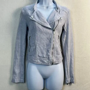 Loft Gray Cropped Fitted Linen Cotton Blend Moto Jacket, Women's XS - Bild 1 von 15
