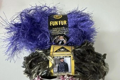 Lot2 Skeins Lion Brand Fun Fur Eyelash Yarn Purple. Phentex Fashion Eight Gray - Image 1 of 4