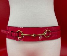 Gucci Dark Pink Patent Leather Gold Tone Signature Horsebit Waist Belt