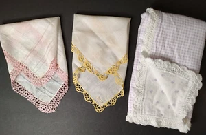 Vtg lot 2 handkerchiefs IRISH LINEN Hand Crocheted Edging flannel blanket - Picture 1 of 8