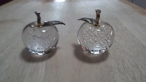 Crystal Controlled Bubble Apple with Brass Stem Paperweights PAIR - Picture 1 of 6