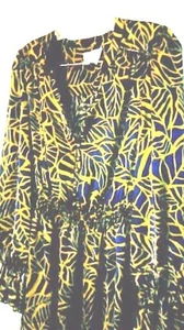 Vestido Aryn K. Azul Marino y Dorado Diseño Hoja Floral Poliéster con Puños Campana Talla M - Imagen 1 de 4