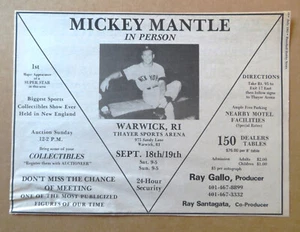 Mickey Mantle # 7 New York Yankees 1982  Rhode Island Signing Appearance ad - Picture 1 of 3