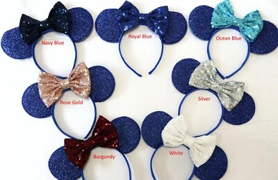 Blue Minnie Ears, Blue Mickey Mouse Ears, Blue Disney Ears HANDMADE - Image 1 of 4