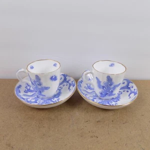 2 Royal Worcester Blue Dragon Demitasse Cups & Saucers England Bone China - Picture 1 of 9