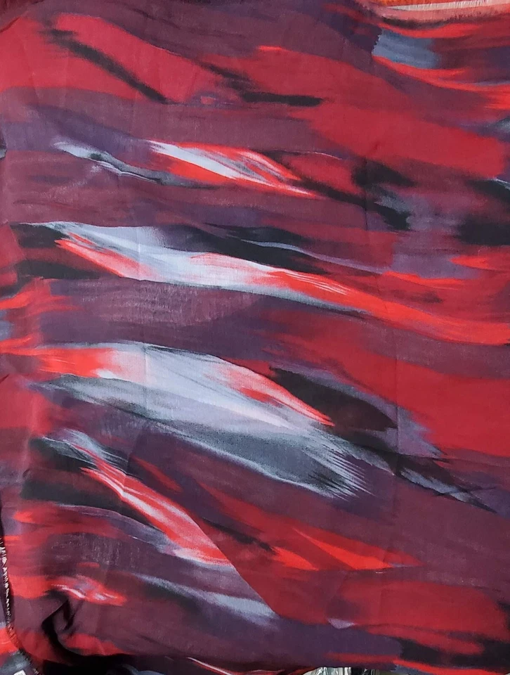 Red Blue Gray Brush strokes Polyester Chiffon crinkle Fabric  1  yd X 56" - Image 1 of 3