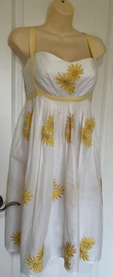 Vestido Charles Chang-Lima Blanco Amarillo Bordado Sin Mangas-Talla 6~ Hermoso Foto 1 de 4