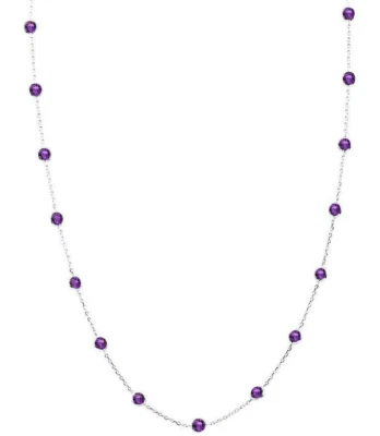 14K White Gold Gemstone Station Necklace With Amethyst By The Yard 16 Inches - Image 1 of 3
