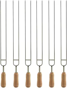 IMEEA® 6 Sets 15 inch Stainless Steel Double Prongs Barbecue Shish Kebab Skewers - Picture 1 of 8