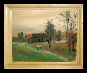 LOVELY ORIGINAL ANTIQUE IMPRESSIONIST OIL/CANVAS BOARD PAINTING SIGNED J.HUSZER? - Picture 1 of 4