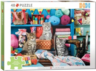Sewing Room Kittens 48 Connecting Pieces Jigsaw Puzzle Eurographics New - Image 1 of 3