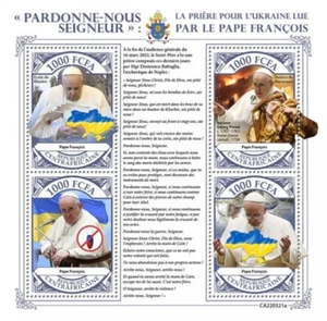 Central Africa - 2022 Pope Francis Praying for Ukraine 4 Stamp Sheet - CA220321a - Picture 1 of 1