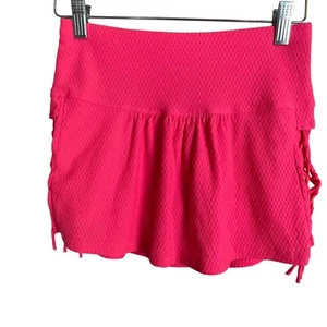Lucky in Love Hot Pink Textured Print Lace Up Hip Details Skirt Size XS - Picture 1 of 7