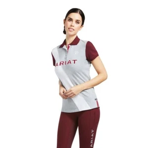 Ariat Taryn  Ladies Polo Shirt in Heather Grey & Zinfandel - Picture 1 of 3