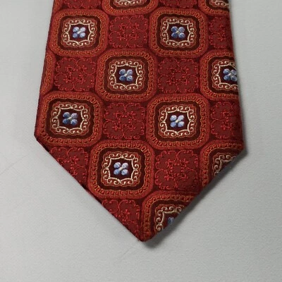 John W Nordstrom Tie Designer Necktie Red Blue White Geometric Flower Silk USA - Image 1 of 4