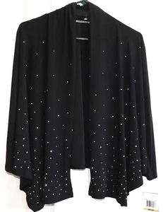 CHAQUETA Cárdigan Abierto Nina Leonard ELASTIZADA Negra Plata Tachonada Formal M 12 Nueva Con Etiquetas - Imagen 1 de 3