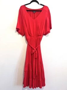 Autograph Sz 20 Firebox Red Viscose Short Sleeve Layered Viscose Maxi Dress - Picture 1 of 7