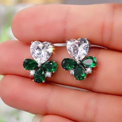 3Ct Lab Created Diamond Women Cluster Stud Earrings 14K White Gold Plated - Image 1 of 3