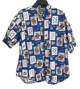 Big Dogs Button Down Herren Large Poker Glücksspiel Motiv Muster Hemd Erwachsene Blau - Bild 1 von 6