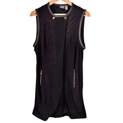 Chicos Travelers Chaleco Negro Talla 2 Grande Dorado Bolsillos con Cremallera Imitación Cuero Borde Moto Foto 1 de 4