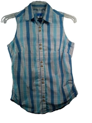 Columbia Top Women S Blue Plaid Fitted Collared Button Up Sleeveless - Image 1 of 4
