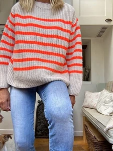 Neon Orange and Cream Ladies Jumper One Size Perfect for Size 8 Size 10 Size 12 - Picture 1 of 24