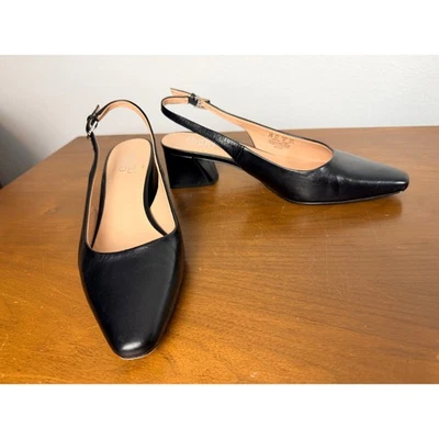 Franco Sarto Black Leather Slingback Block Heel Pointed Toe Pumps Women Size 9 - Image 1 of 4