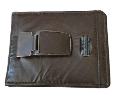 Cartera de cuero genuino vintage con clip para dinero de la marca Fossil para hombre tarjeta de identificación/tarjeta de crédito Foto 1 de 4