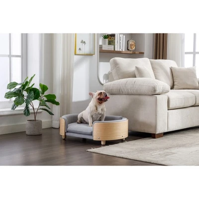 Elevated Dog Bed Pet Sofa With Solid Wood legs and Bent Wood Back,Velvet Cushion - Image 1 of 4