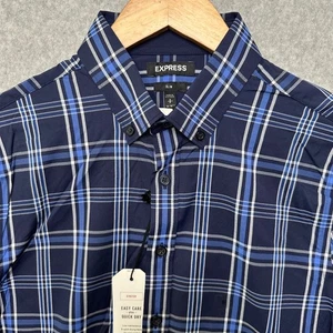 Camisa Express Para Hombres Ajustada a Cuadros con Botones Elastizada Fácil Cuidado Secado Rápido Pequeña Nueva - Imagen 1 de 8