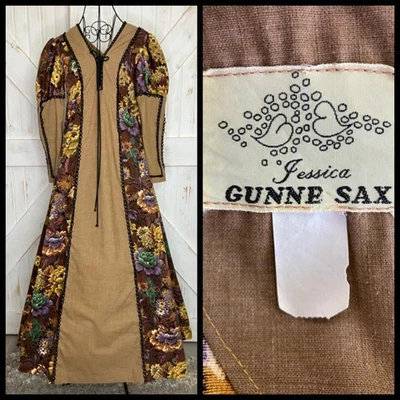 Maxi Vestido Corsé Tapiz Otoño Etiqueta Corazón Gunne Sax Vintage Años 70 Foto 1 de 4