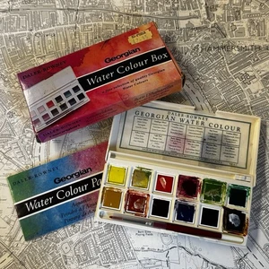 Daler Rowney Georgian 12 Farben Aquarellkasten/Gaumen, Pinsel, Daumenringbox - Bild 1 von 5