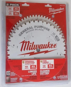 Paquete de 2 herramientas de hojas de sierra circular Milwaukee de 10" 40T + 60T #48 40 1036 - Imagen 1 de 4