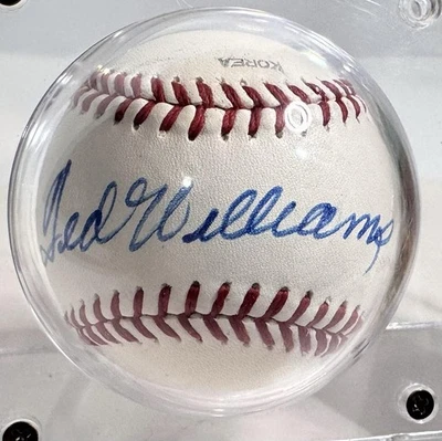 Ted Williams signed baseball mounted with 1959 Fleer baseball cards - JSA COA - Image 1 of 4