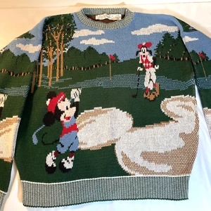 Disney MICKEY & GOOFY SUÉTER DE PUNTO DE GOLF (XL) - 100% Algodón Raro Hecho en EE. UU. - Imagen 1 de 12
