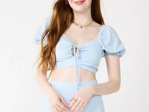 Girls Crop Top Juniors Speechless Tied Front Med Blue Color Size Medium - Picture 1 of 12