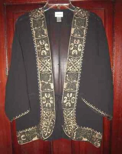 Chico's Gr. 0 S Kimono Jacke Bluse Top Seide Chiffon Perlen bestickt schwarz gold - Bild 1 von 3