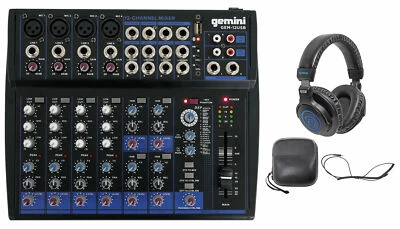Gemini GEM-12USB 12 Channel Bluetooth Mixer w/USB 12 Ins/3 Band EQ+Headphones - Image 1 of 4