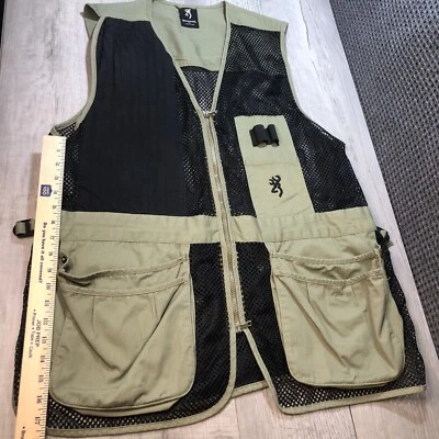 Browning Men Vest XL Olive Black Yellow Accents Shooting Deer Logo Hunting - Image 1 of 4