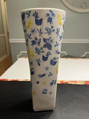 Jarrón Anthropologie Victoria Geo Floral Azul 12” Alto Raro Agotado Foto 1 de 4