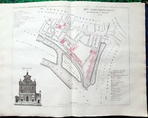 Paris IV ème Ancien IX ème - Quartier de l'Arsenal Rare Plan Décoré 37x29  1836  - Picture 1 of 3