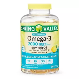 Spring Valley Omega-3 Fish Oil Plus Vitamin D3 Softgels, 120 Count..+ - Picture 1 of 5