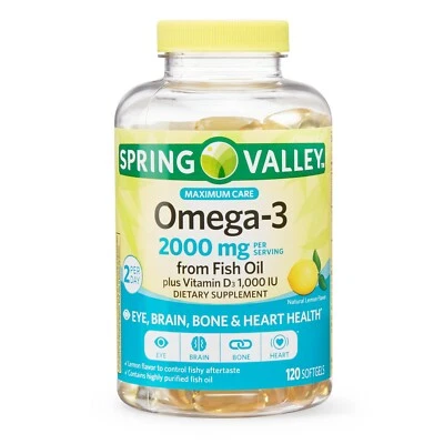 Spring Valley Omega-3 Fish Oil Plus Vitamin D3 Softgels, 120 Count..+ - Image 1 of 4