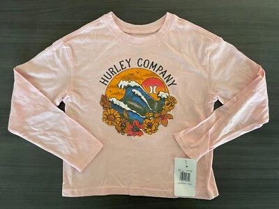NOVA Camisa Hurley Manga Longa Meninas Tamanho Pequeno Cinza Rosa Areia MSRP $24 - Imagem 1 de 4